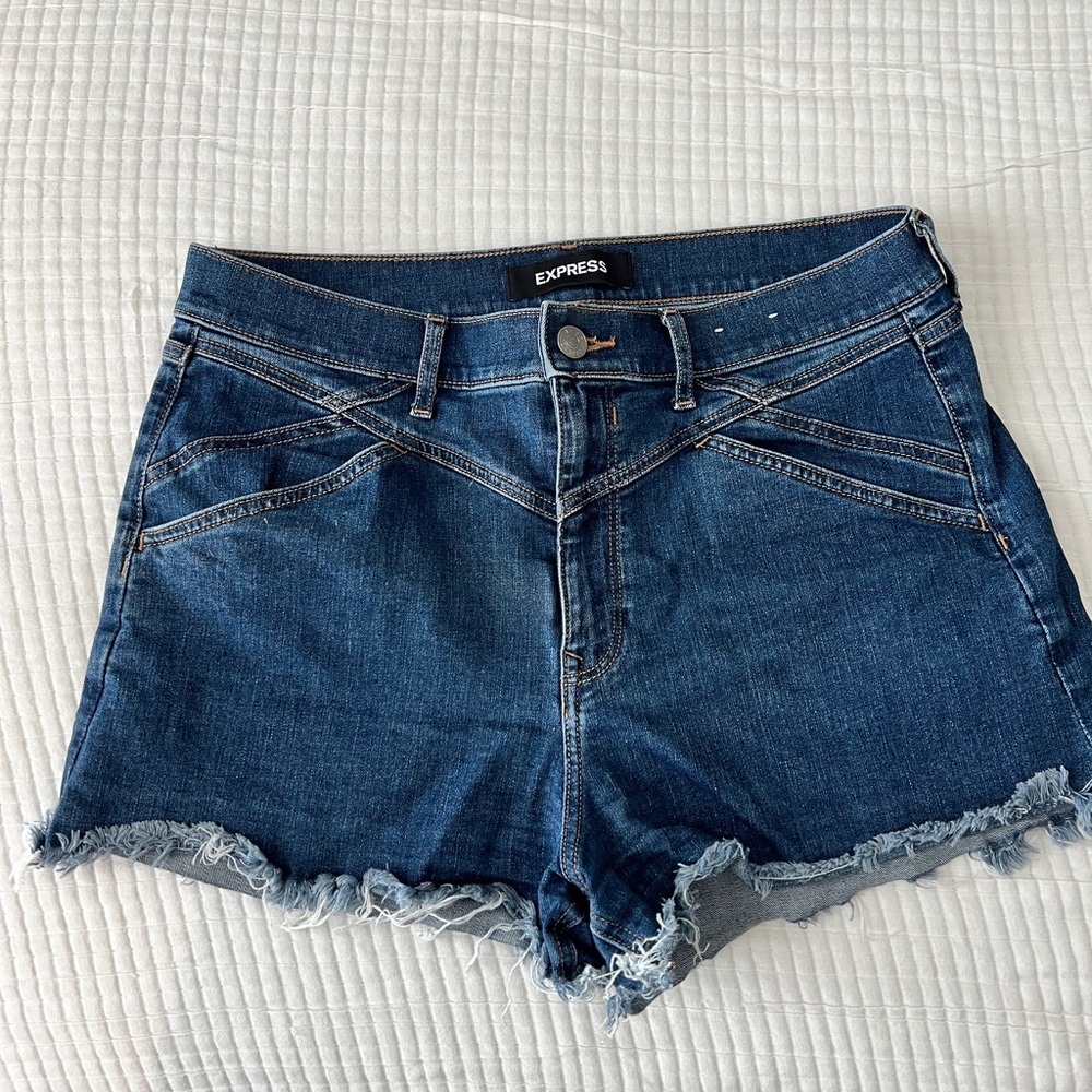 Express Blue Jean Shorts with Frayed Hem